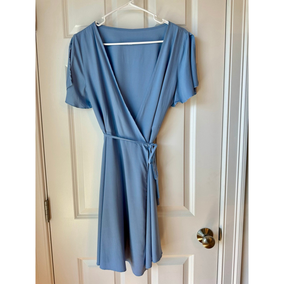 Women's SHEIN Short Sleeve Blue Mini Wrap Dress - Picture 5 of 12